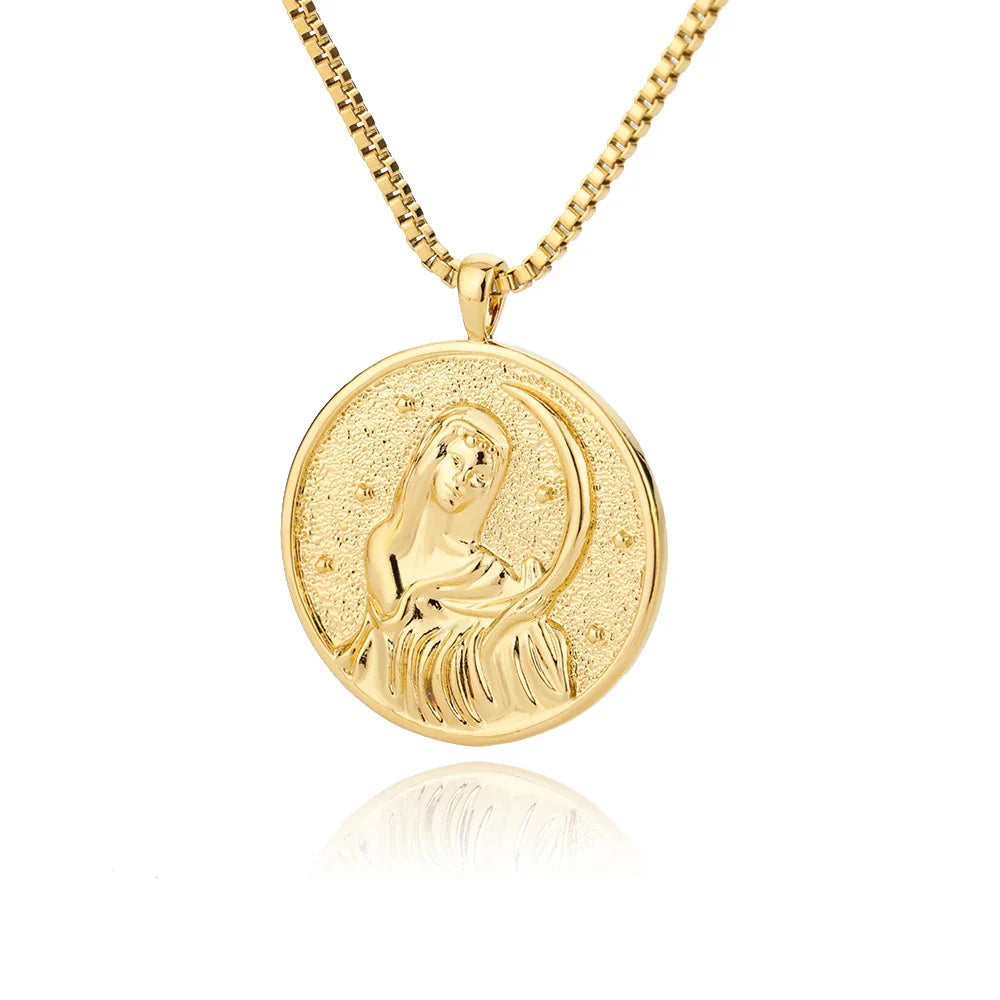 Aesthetic Athena Goddess Coin Necklace For Women Stainless Steel Vintage Charm Choker Necklace Jewelry collier femme Vera Lux