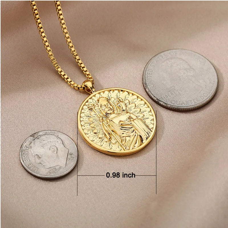 Aesthetic Athena Goddess Coin Necklace For Women Stainless Steel Vintage Charm Choker Necklace Jewelry collier femme Vera Lux