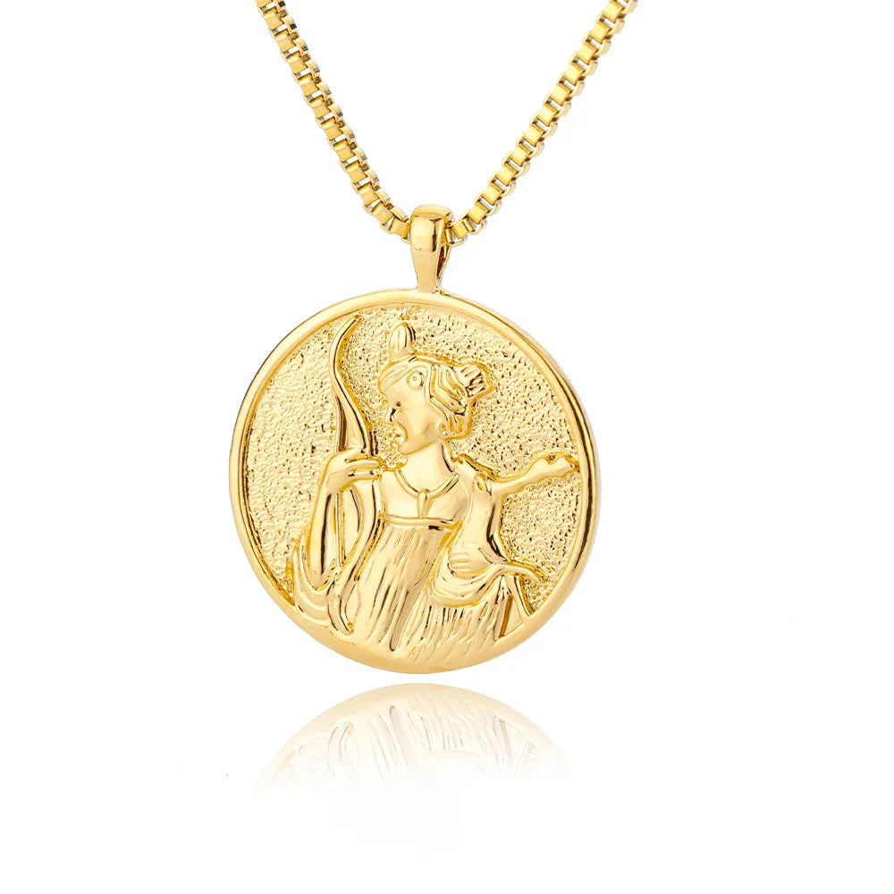 Aesthetic Athena Goddess Coin Necklace For Women Stainless Steel Vintage Charm Choker Necklace Jewelry collier femme Vera Lux