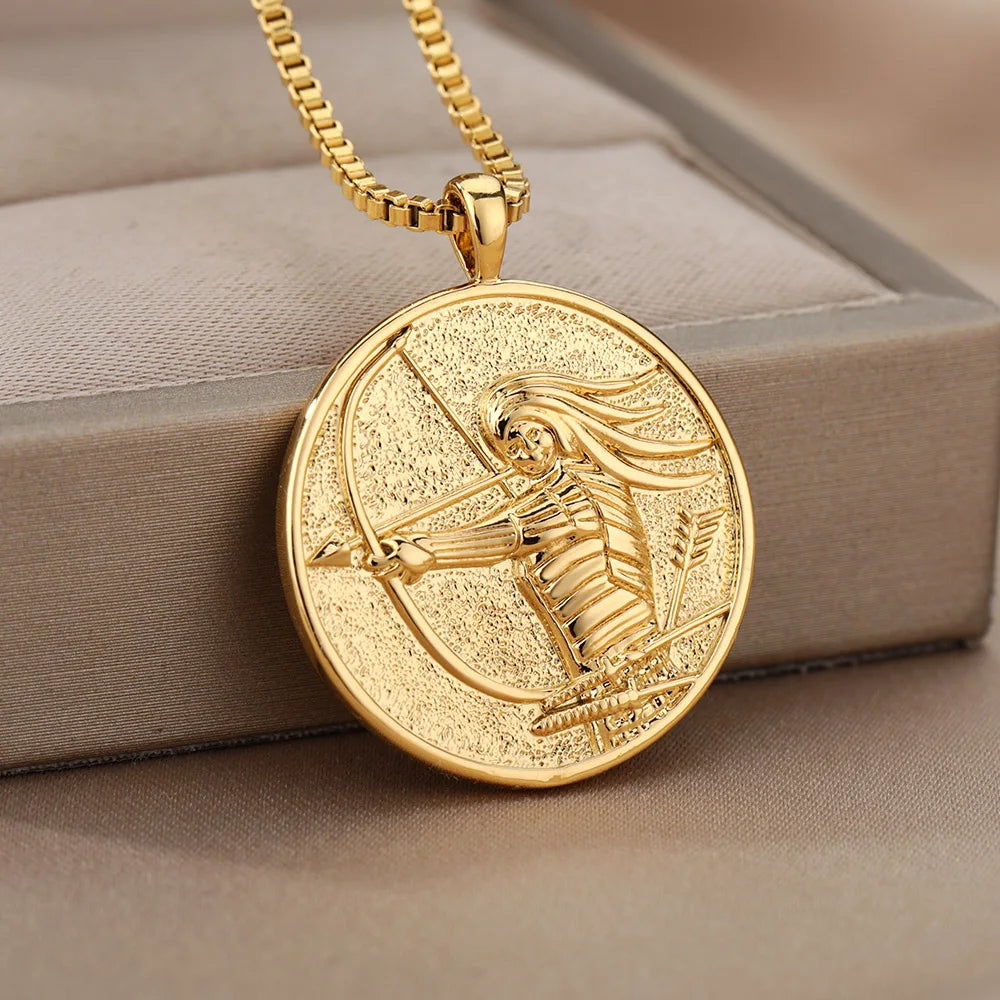 Aesthetic Athena Goddess Coin Necklace For Women Stainless Steel Vintage Charm Choker Necklace Jewelry collier femme Vera Lux
