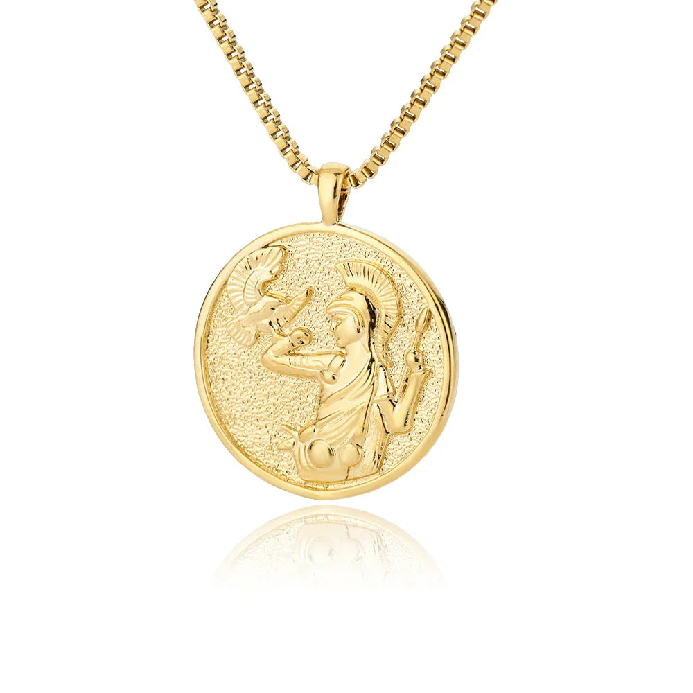 Aesthetic Athena Goddess Coin Necklace For Women Stainless Steel Vintage Charm Choker Necklace Jewelry collier femme Vera Lux