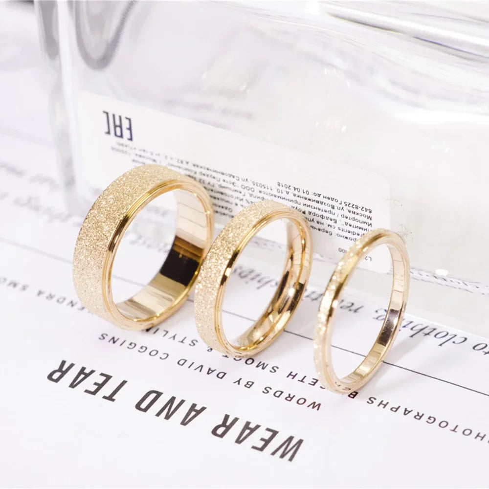 SUNIBI Frosted Stainless Steel Ring for Women Fashion Simple Gold Color Finger Rings Wedding Gifts Girls Jewelry Wholesale Vera Lux