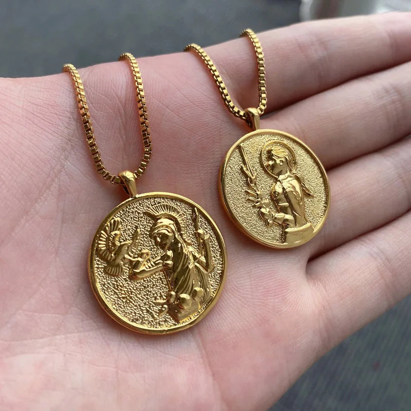Aesthetic Athena Goddess Coin Necklace For Women Stainless Steel Vintage Charm Choker Necklace Jewelry collier femme Vera Lux