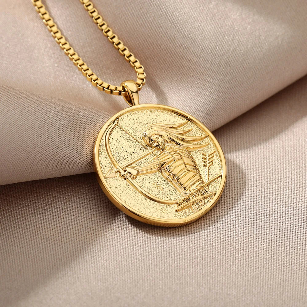 Aesthetic Athena Goddess Coin Necklace For Women Stainless Steel Vintage Charm Choker Necklace Jewelry collier femme Vera Lux