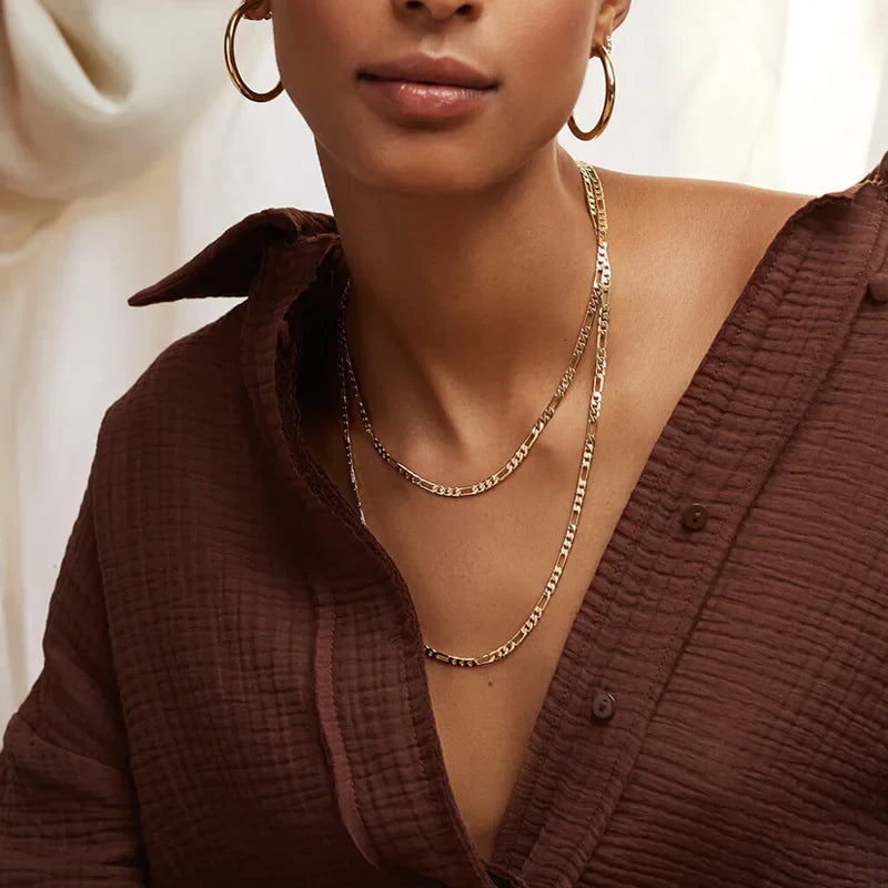 Figaro Chain Necklace Stainless Steel Link Gold Color Choker Necklace Layered Women Girls 14"  18" 20" 24" Vera Lux
