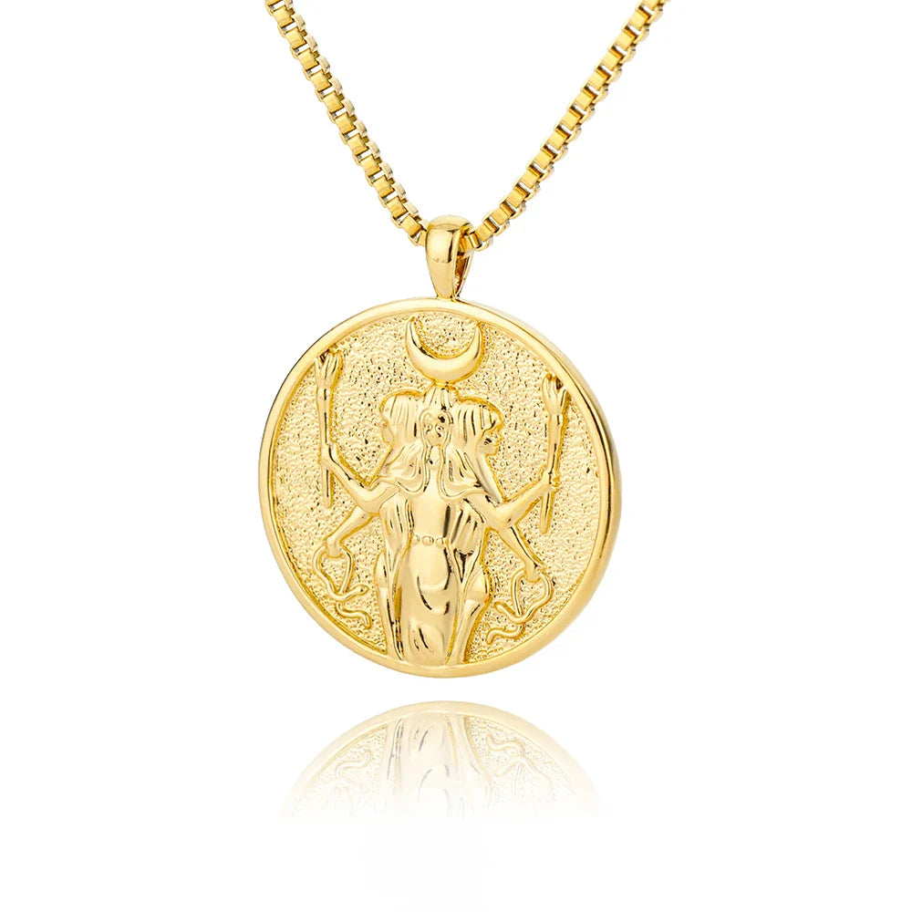 Aesthetic Athena Goddess Coin Necklace For Women Stainless Steel Vintage Charm Choker Necklace Jewelry collier femme Vera Lux