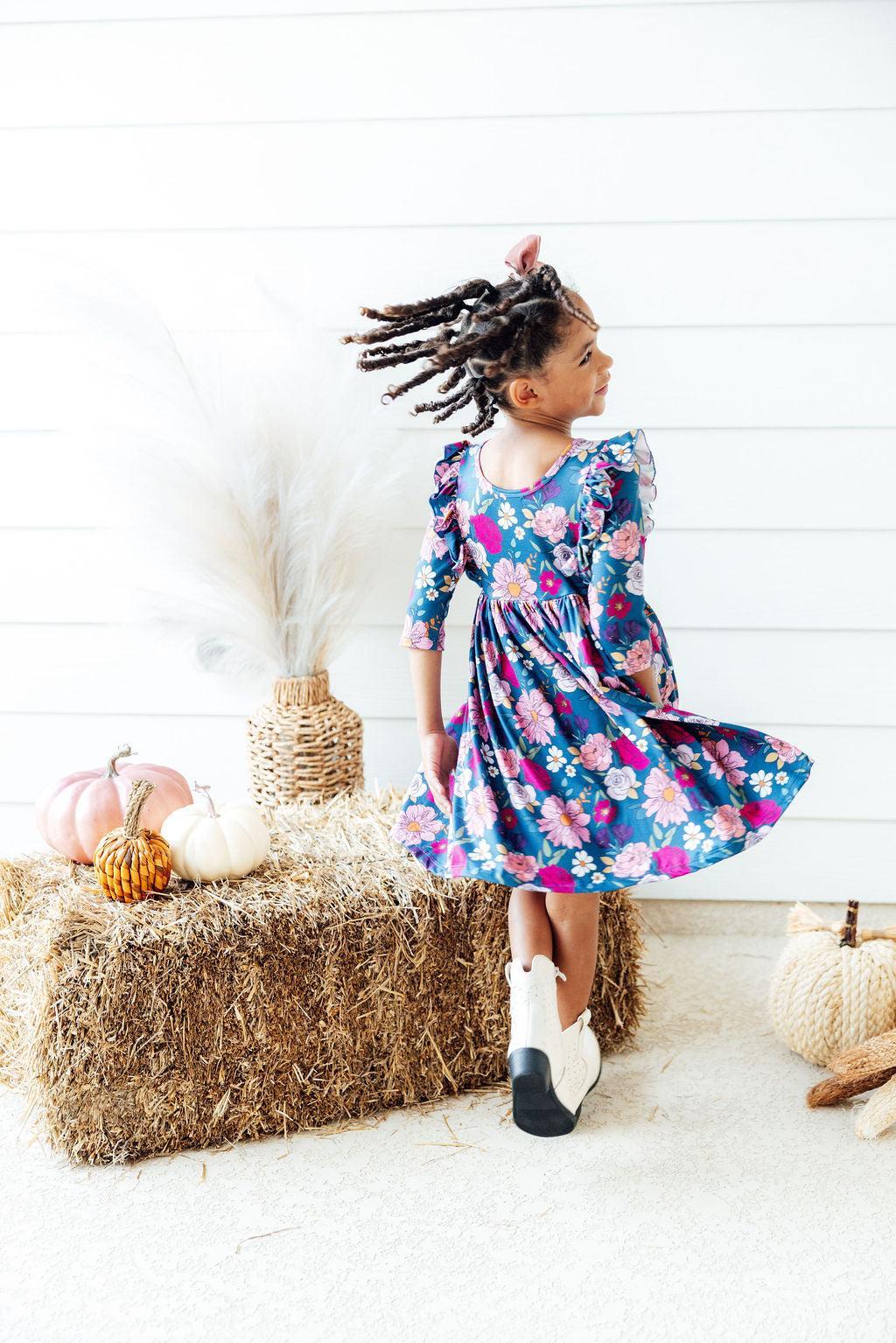 Vintage Garden 3/4 Sleeve Ruffle Twirl Dress Mila & Rose ®