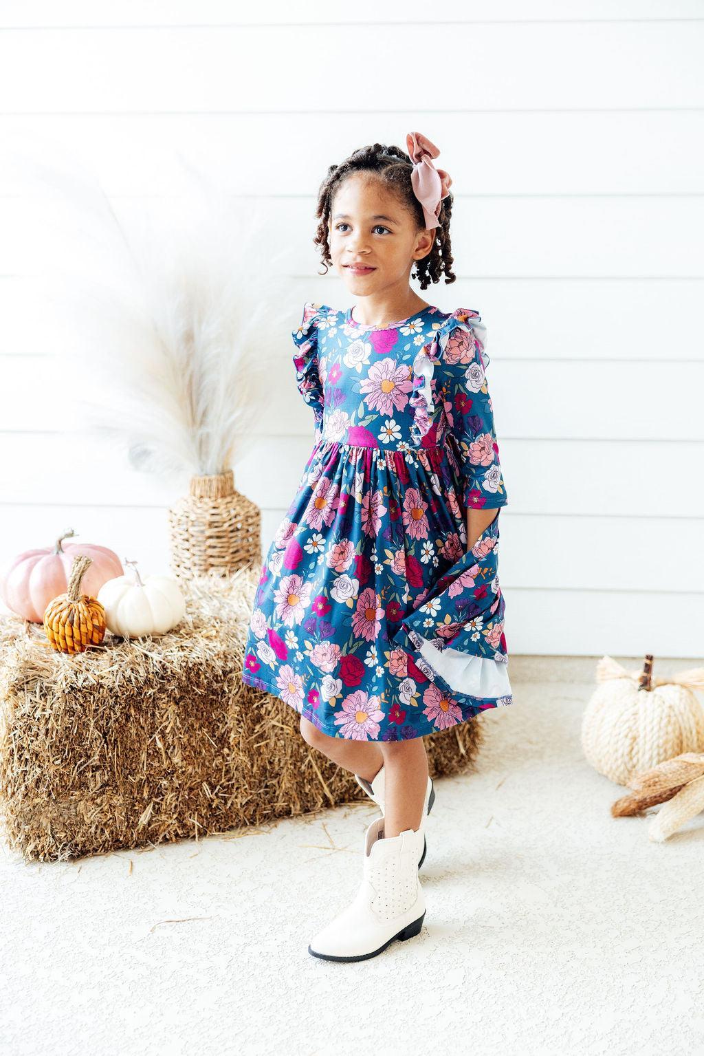 Vintage Garden 3/4 Sleeve Ruffle Twirl Dress Mila & Rose ®
