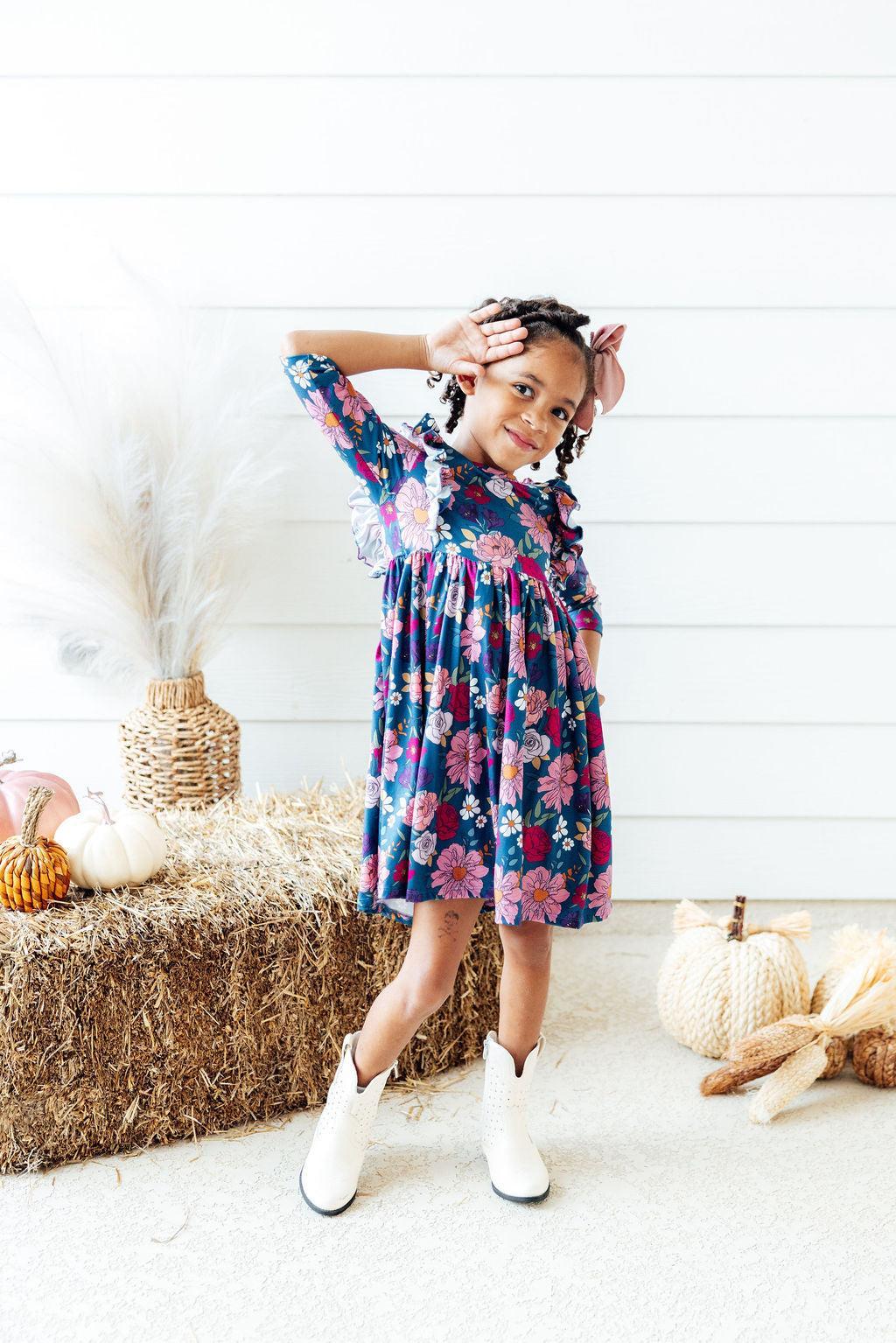 Vintage Garden 3/4 Sleeve Ruffle Twirl Dress Mila & Rose ®