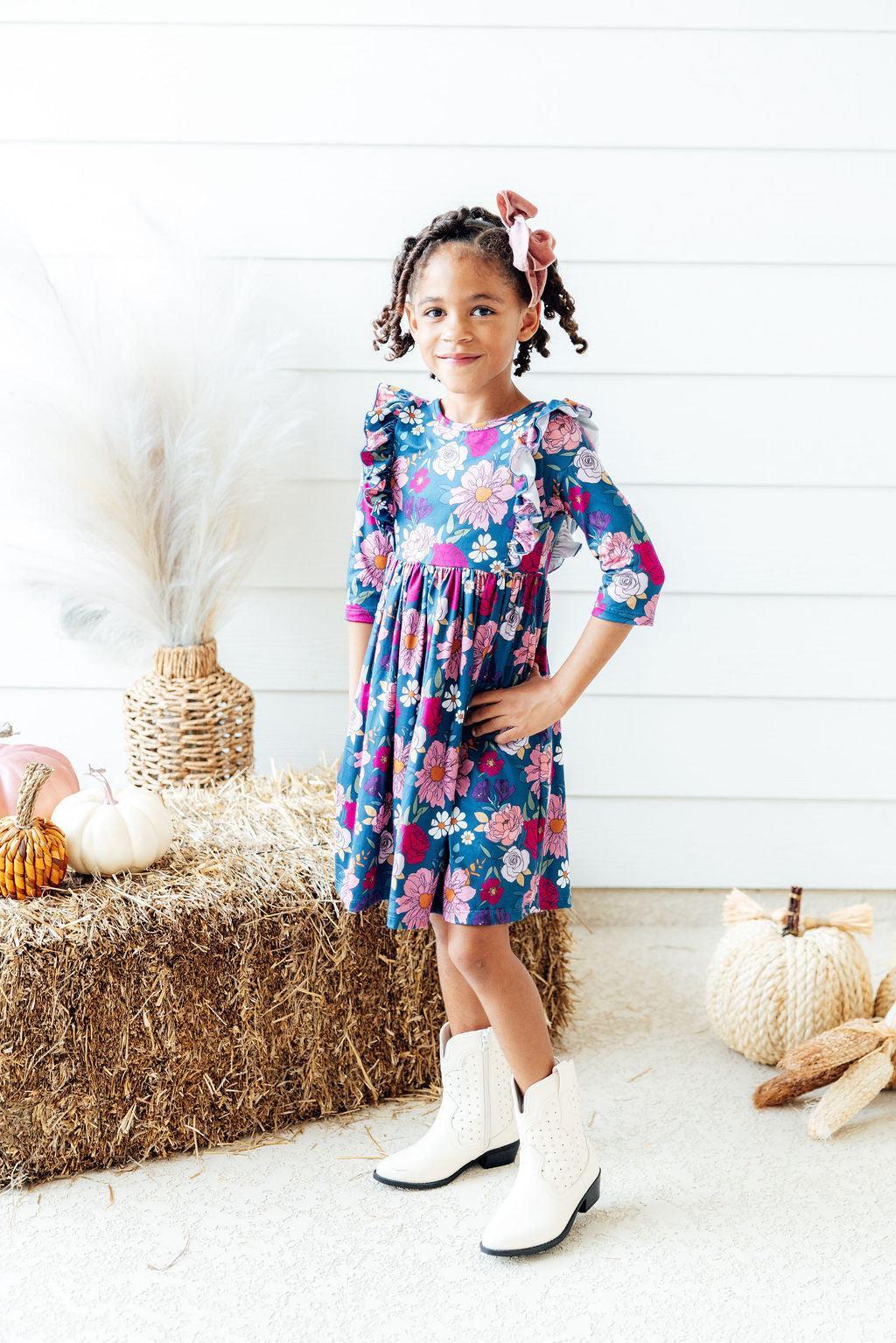 Vintage Garden 3/4 Sleeve Ruffle Twirl Dress Mila & Rose ®