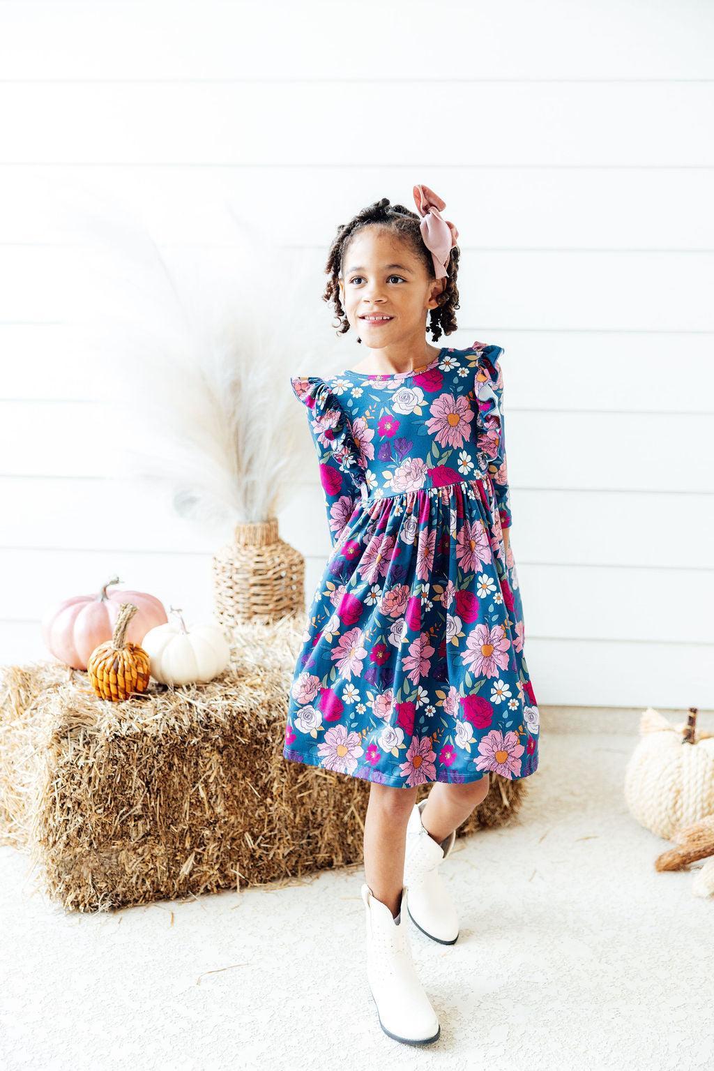 Vintage Garden 3/4 Sleeve Ruffle Twirl Dress Mila & Rose ®