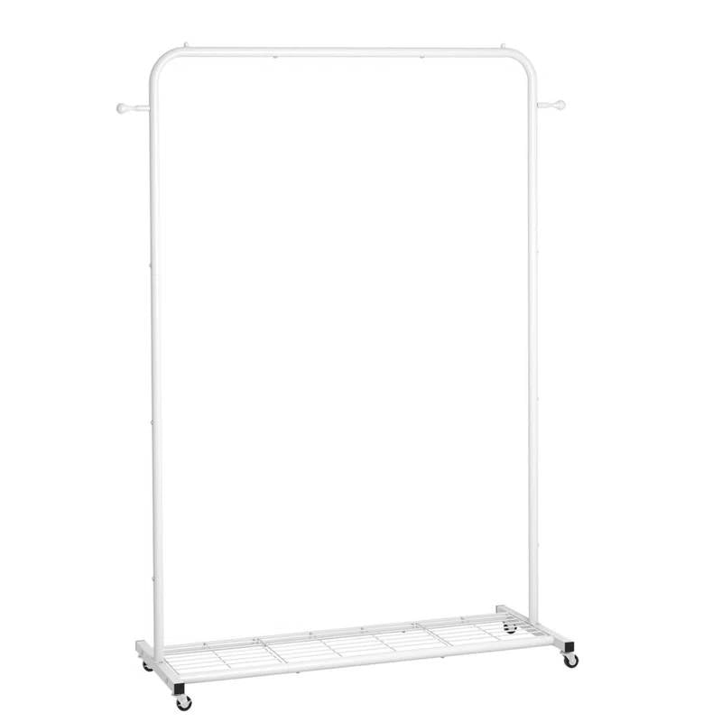White Modern Garment Rack Clothes Hanging Rod with Lockable Wheels FastFurnishings