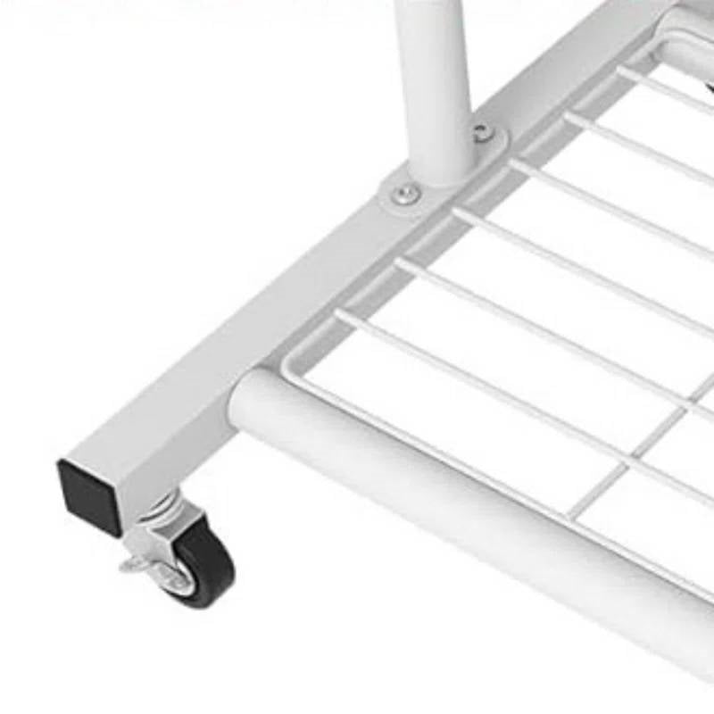 White Modern Garment Rack Clothes Hanging Rod with Lockable Wheels FastFurnishings