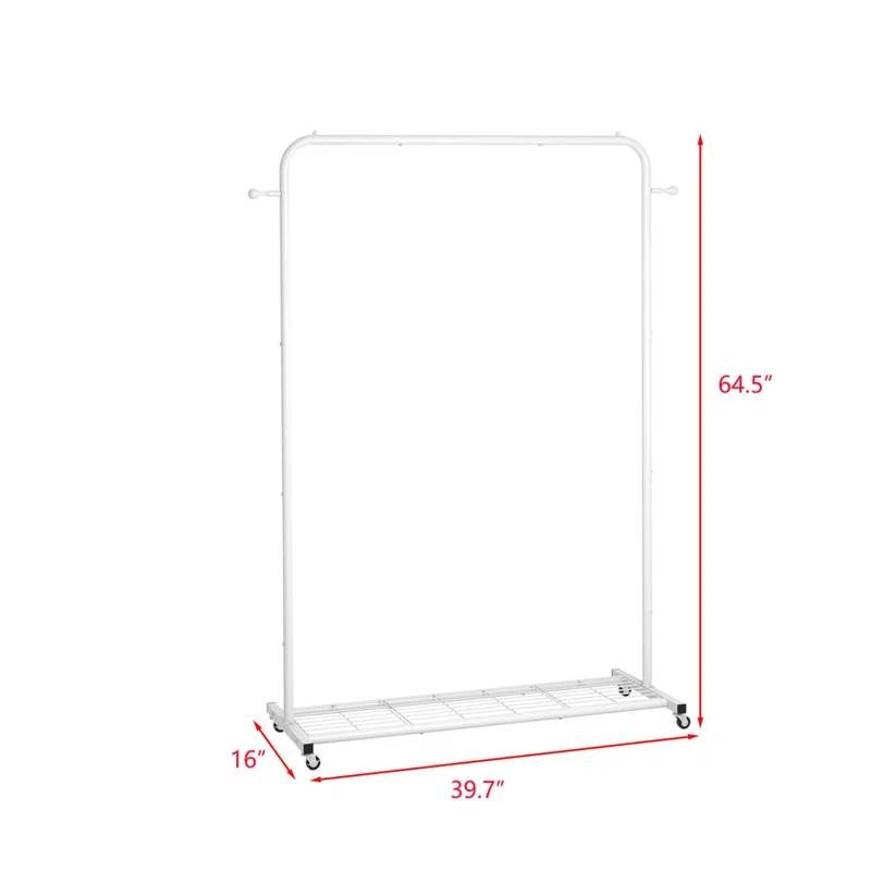 White Modern Garment Rack Clothes Hanging Rod with Lockable Wheels FastFurnishings