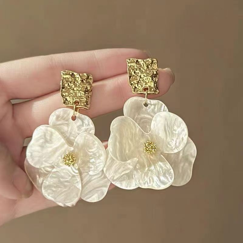 925 Silver Needle Acrylic Flower Earrings, Forest Retro French Style Vera Lux