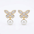 925 Sterling Silver Elegant Crystal Butterfly and Lustrous Pearl Drop Earrings Vera Lux