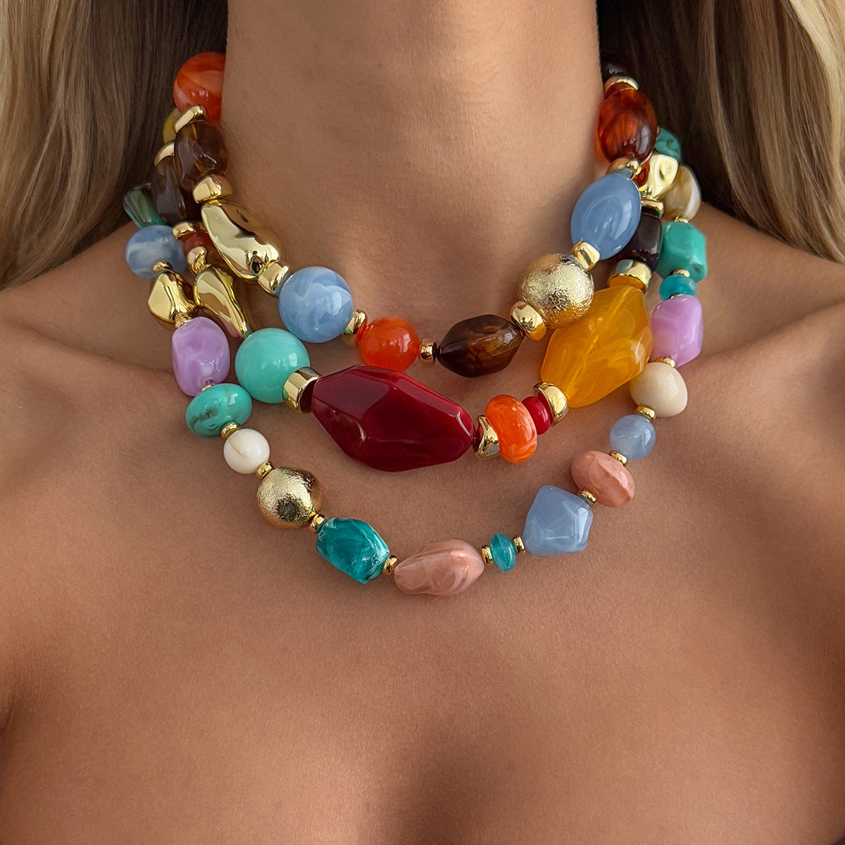 Bohemian Colorful Resin Bead Necklace Collection Vera Lux