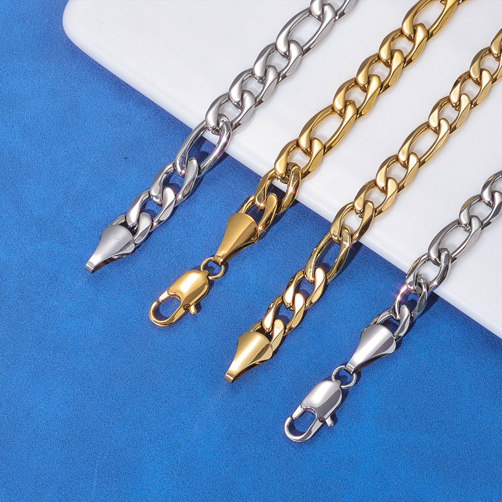 Day-shaped Clasp Stainless Steel Figaro Necklace Vera Lux