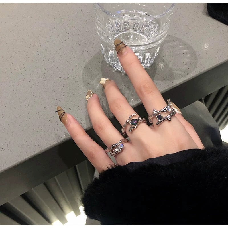 Minimalist Irregular  Ring Set Women, High Grade Gradient Stone, INS Cold Tone Jewelry Vera Lux