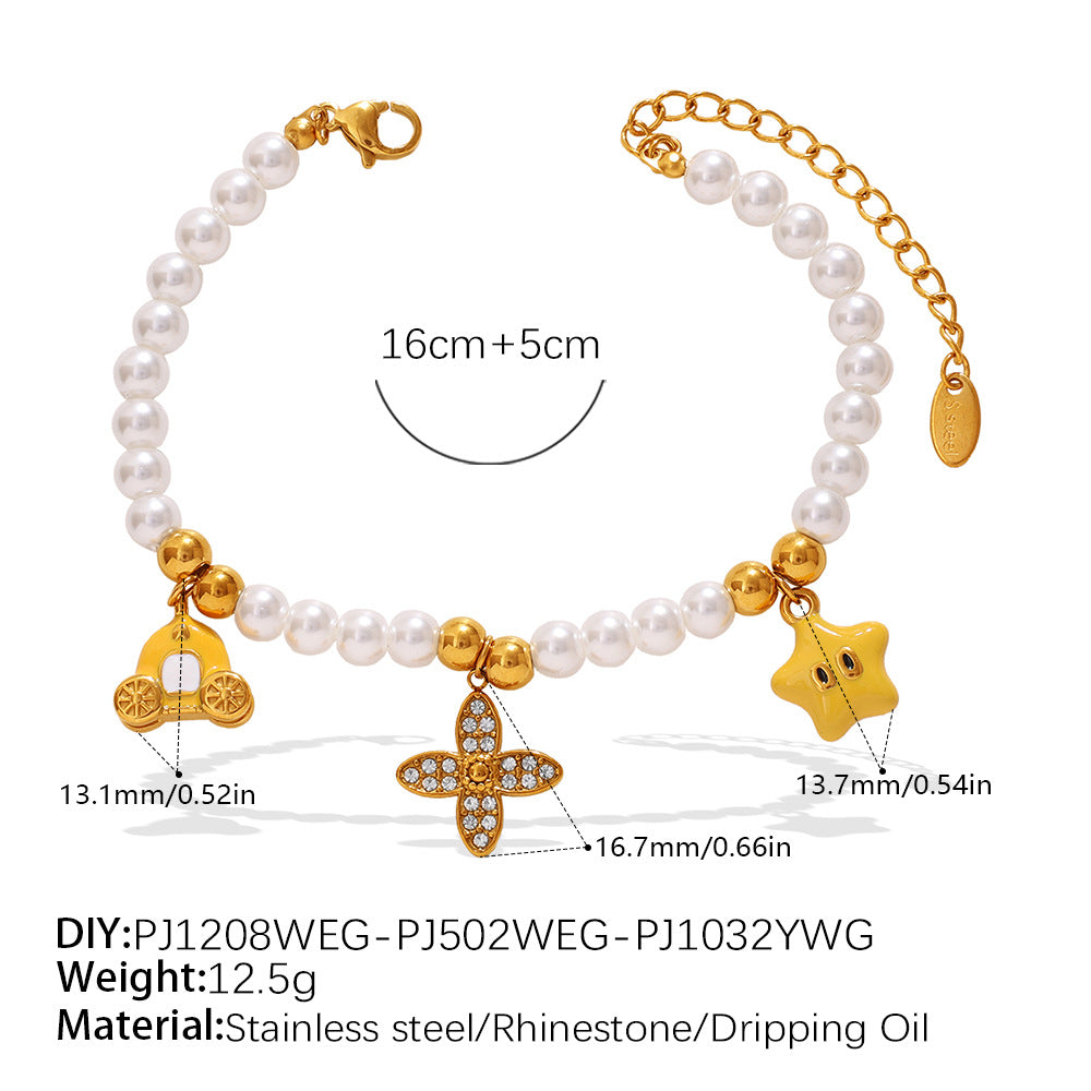 Luxury-lite Versatile DIY Pendant Bracelet Necklace With White Beads. Made Of Stainless Steel. Suitable For Reducing Age And Creating A Sweet Girl Style. Set. Vera Lux