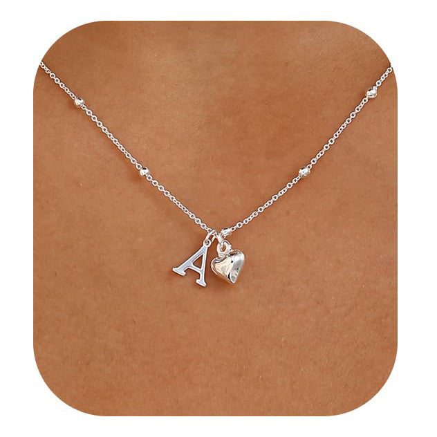 Initial Letter Stainless Steel Minimalist Cool-Girl Style Heart Pendant Necklace Vera Lux