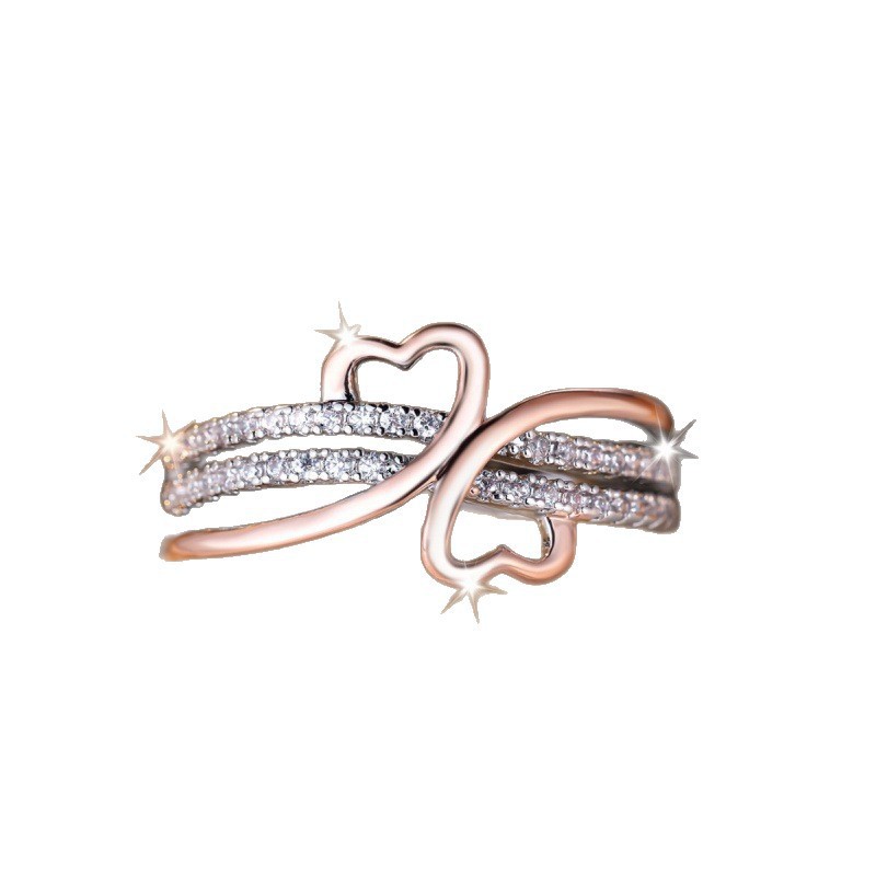 Two-tone Heart Ring With Zircon Inlay Minimalist Heart Design Vera Lux