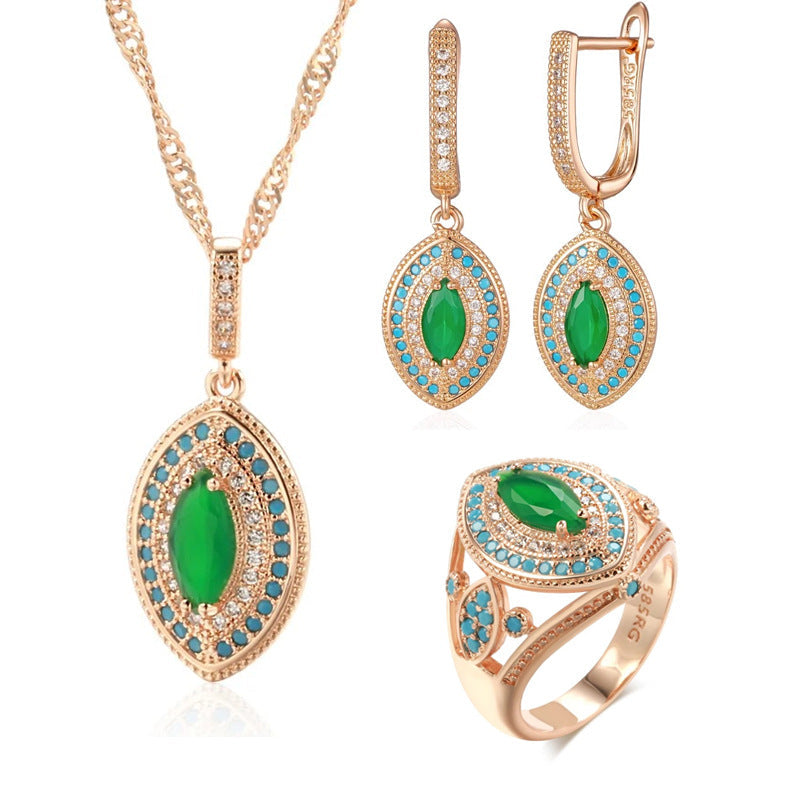 Emerald-Zircon Vintage Earrings And Ring Jewelry Set Vera Lux