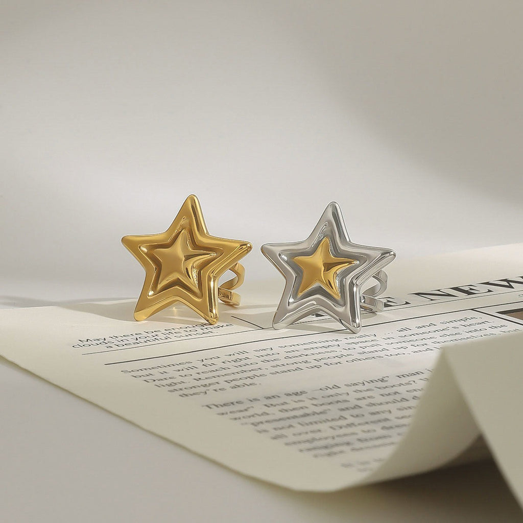 18K gold five-pointed star with texture design simple personality ring Vera Lux