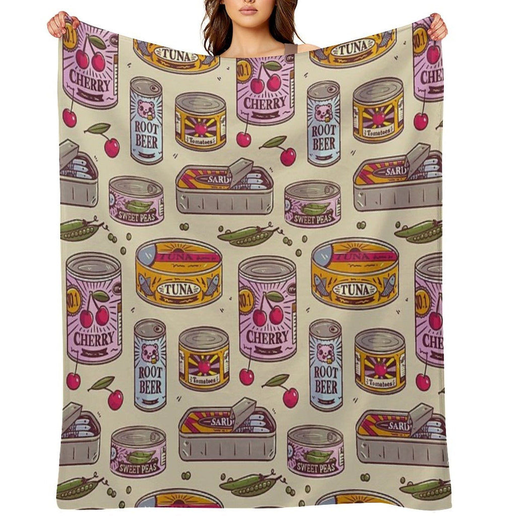 Vintage Canned Goods Pattern Throw Blanket BionZax