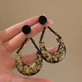 Retro Black & Gold Moon Beaded Stud Earrings, Hong Kong Style Niche High-end Jewelry Vera Lux
