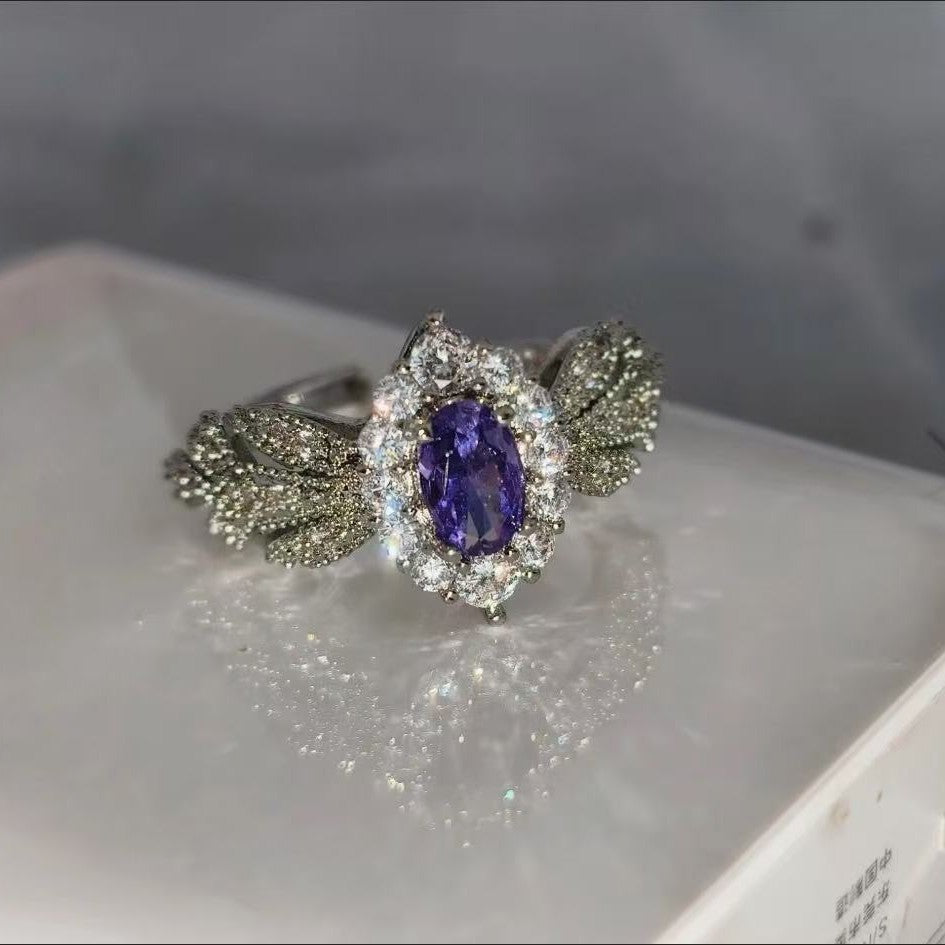 Light Purple Zircon Open Ring, Luxury Elegant Adjustable Band For Women Vera Lux