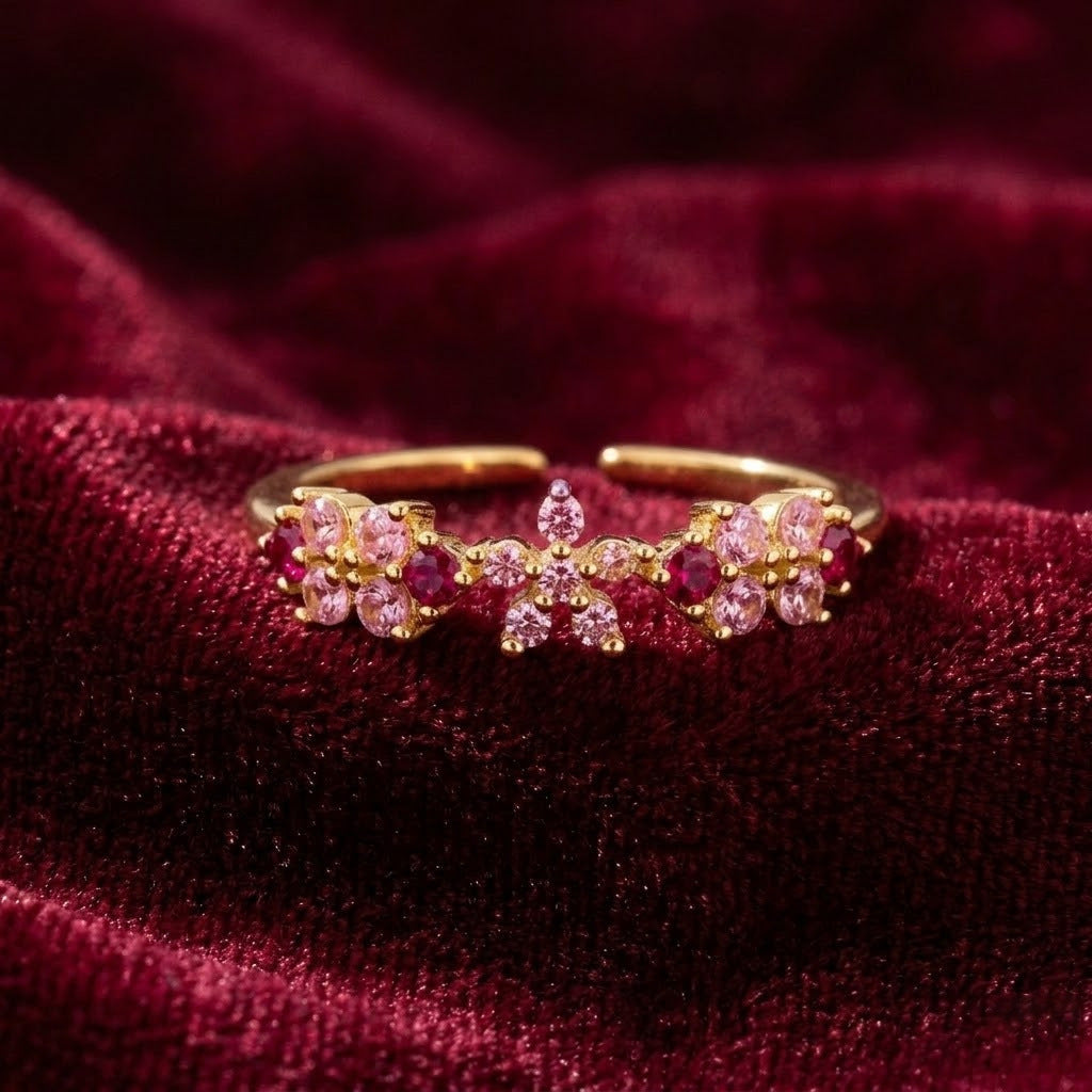 Pink Zircon Flower Open-ring For Women, Gentle And Elegant Vera Lux