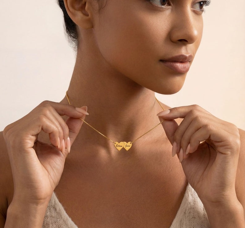 Heart-shaped interlocking custom name necklace Vera Lux
