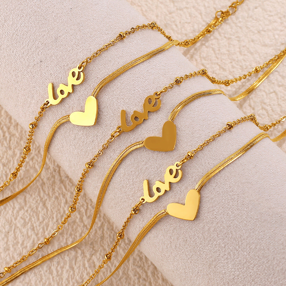 New European & American Fashion Double Layer Heart Love Pendant Anklet For Women, INS Minimalist Style, Trendy Anklet Vera Lux