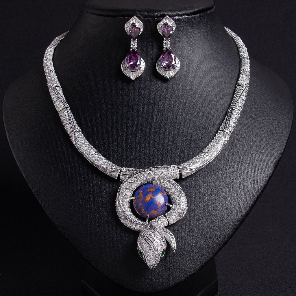 S925 Silver Snake-Themed Necklace with Diamond Accents Vera Lux