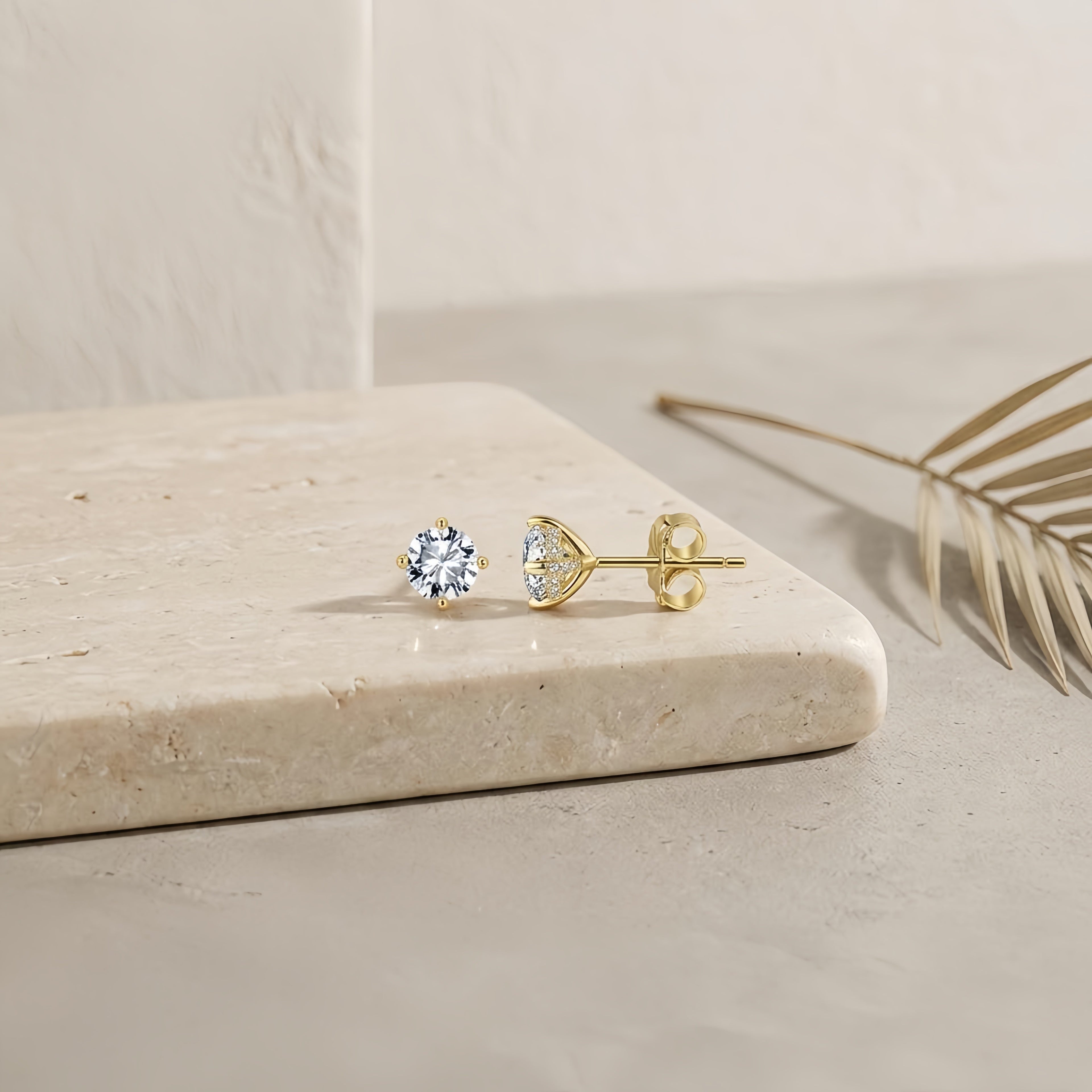 925 Sterling Silver Elegant Gold CZ Stud Earrings: Timeless Sophistication Vera Lux