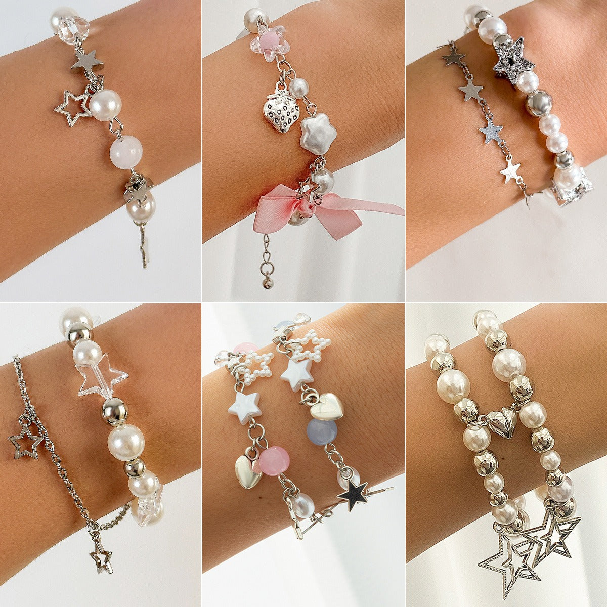 Star and heart-shaped pendant tassel bracelet set Vera Lux