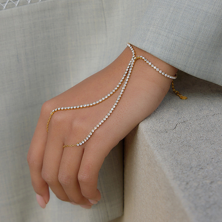 Rhinestone Hand Chain and Ring Bracelet Set Vera Lux