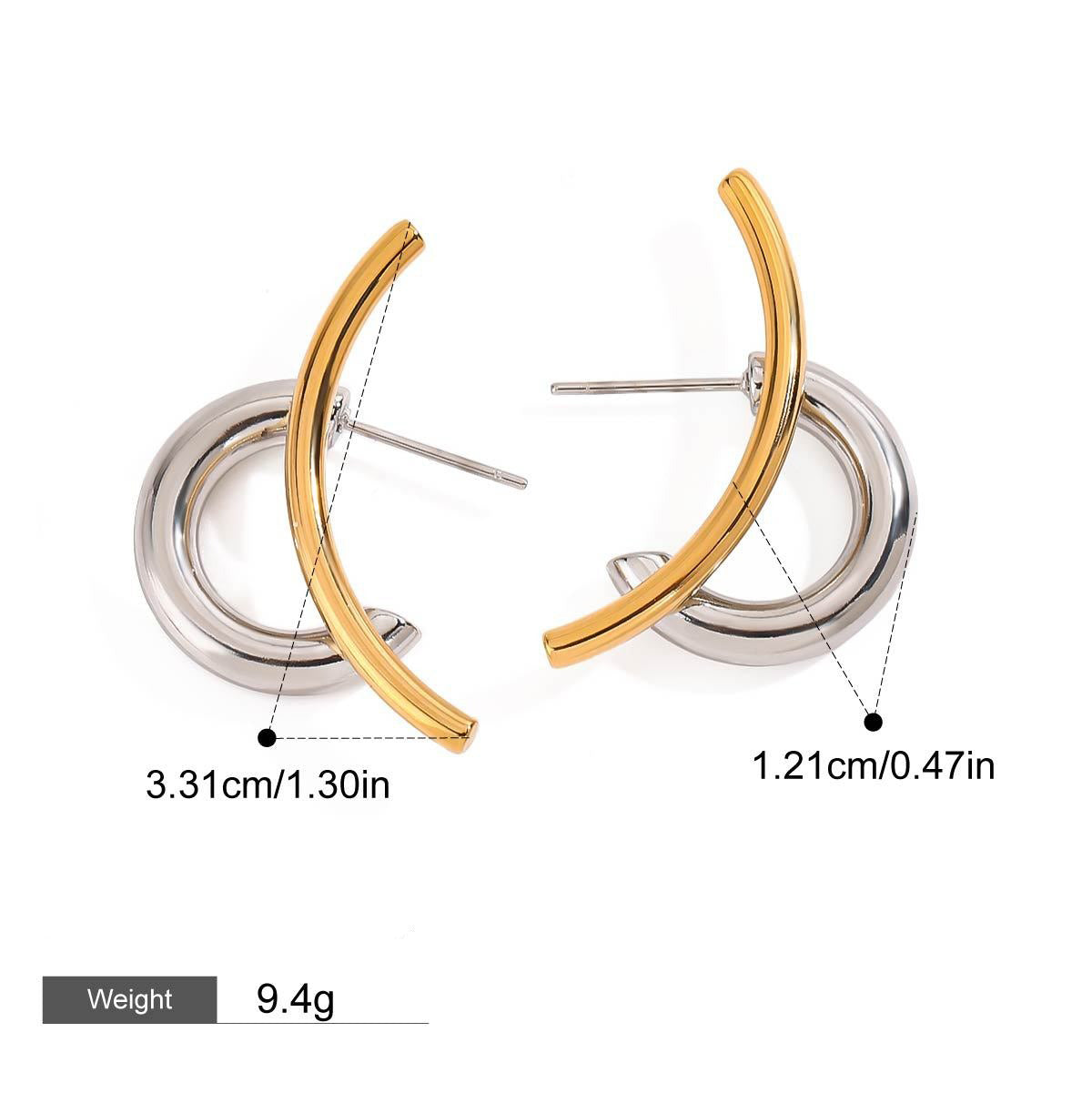 18K gold double C-shaped earrings with gold and silver color matching design, trendy and personalized Vera Lux
