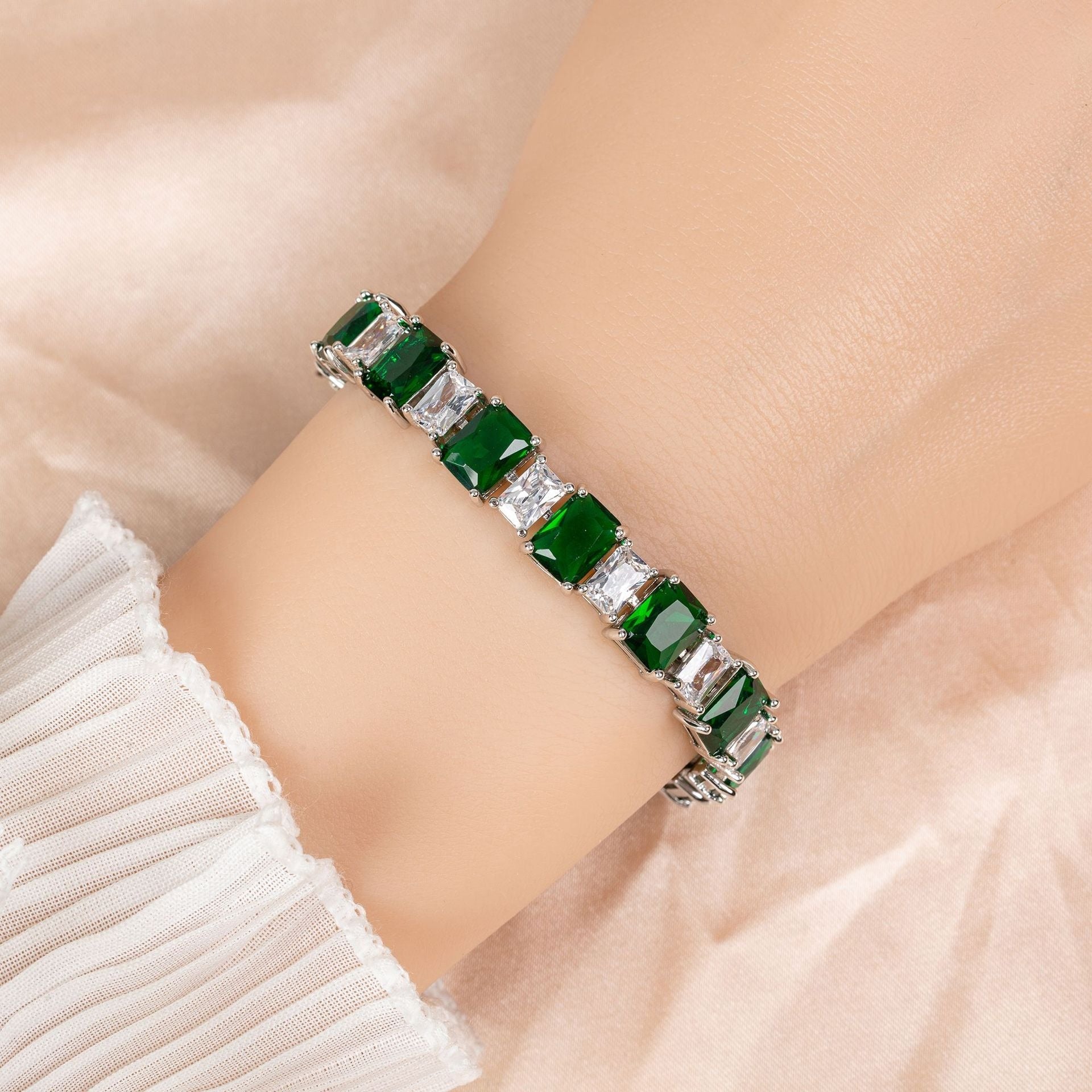 Enamel-Accented Square Micro-Pavé Zircon Bracelet Vera Lux