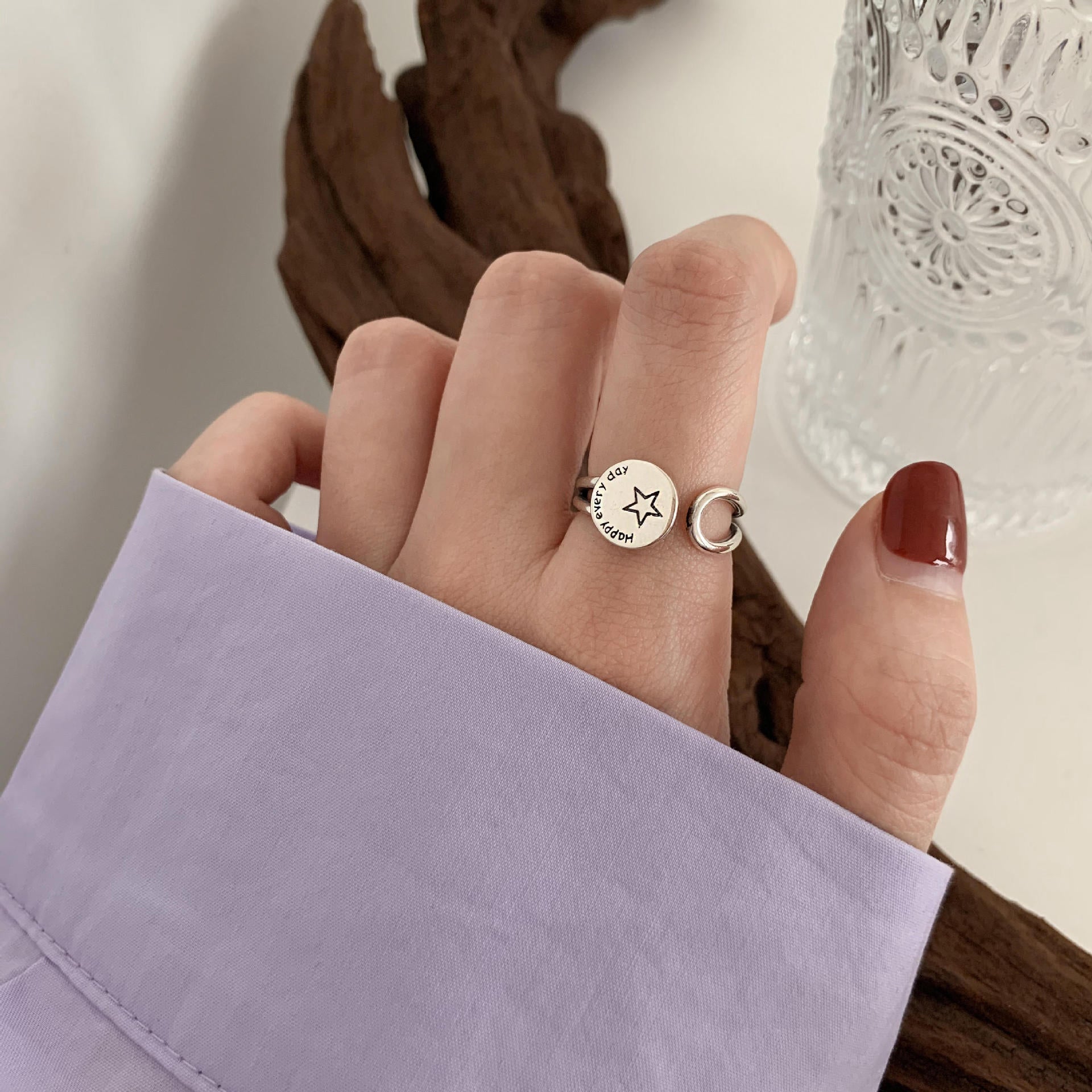925 Sterling Silver Twisted Chain Open Ring For Women, Vintage Korean Style Adjustable Non Tarnish Jewelry Vera Lux