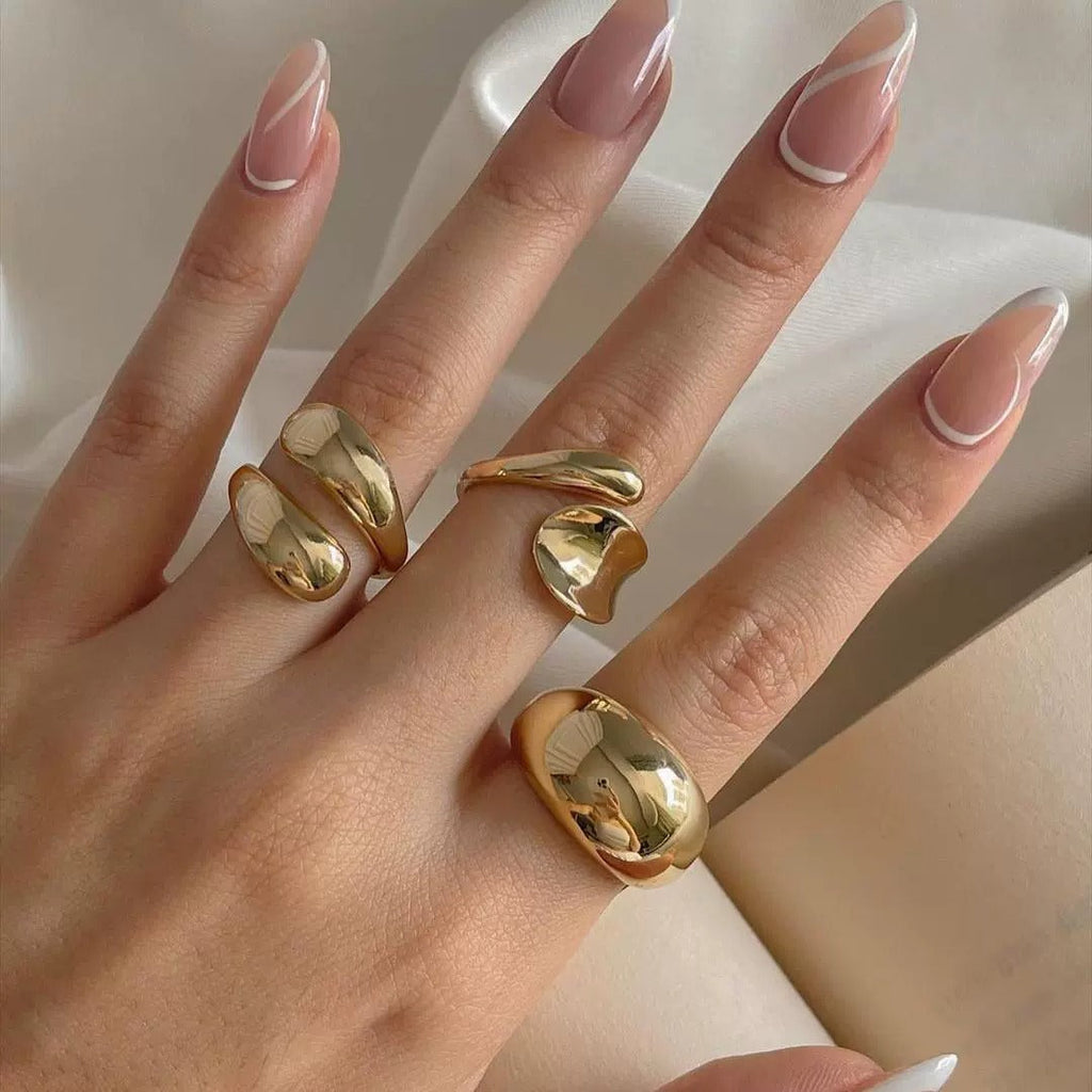 3Pcs Minimalist Metal Smooth Ring Set, Exaggerated Geometric High Grade Finger Rings Vera Lux