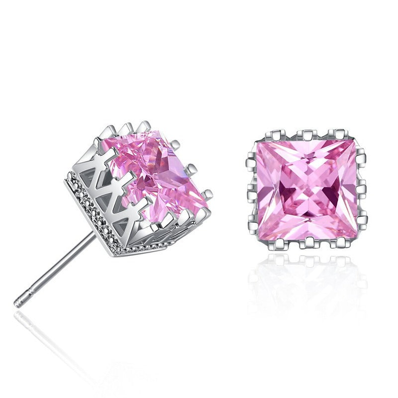 Crown-shaped openwork square zircon stud earrings Vera Lux