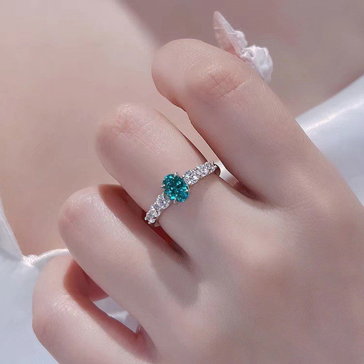 Retro Heart Shape Blue Cubic Zirconia Ring, Dainty Pave Band Ring Vera Lux