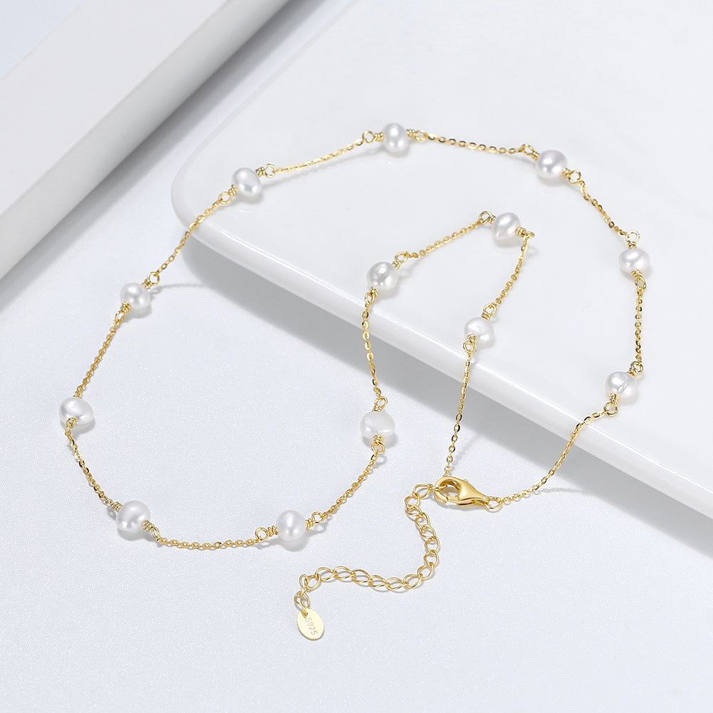 S925 Sterling Silver Natural Freshwater Pearl Necklace Vera Lux