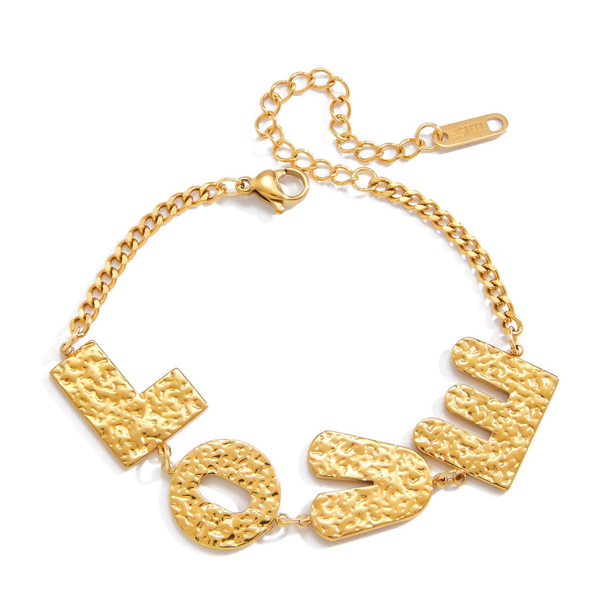 18K gold-plated, lightweight, and luxurious titanium steel bracelet with letter design. Vera Lux
