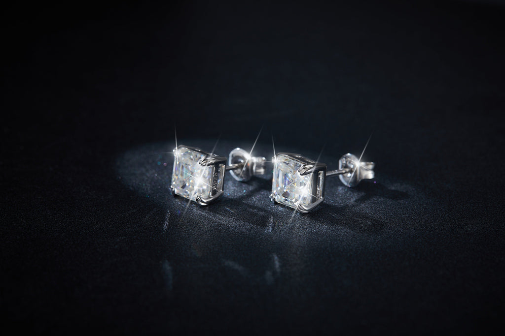 S925 Sterling Silver 6x8mm Emerald Cut Moissanite Stud Earrings  Octagon Solitaire With GRA Certificate Platinum Plated Jewelry Gift Box Set For Women & Men Vera Lux