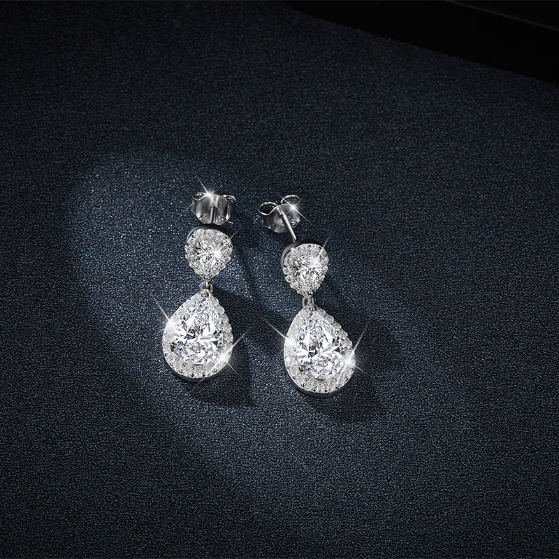 S925 Sterling Silver Platinum Plated Pear Cut Moissanite Dangle Earrings  6x9mm Teardrop Halo Drop Earrings With GRA Certificate Jewelry Gift Box Set Vera Lux