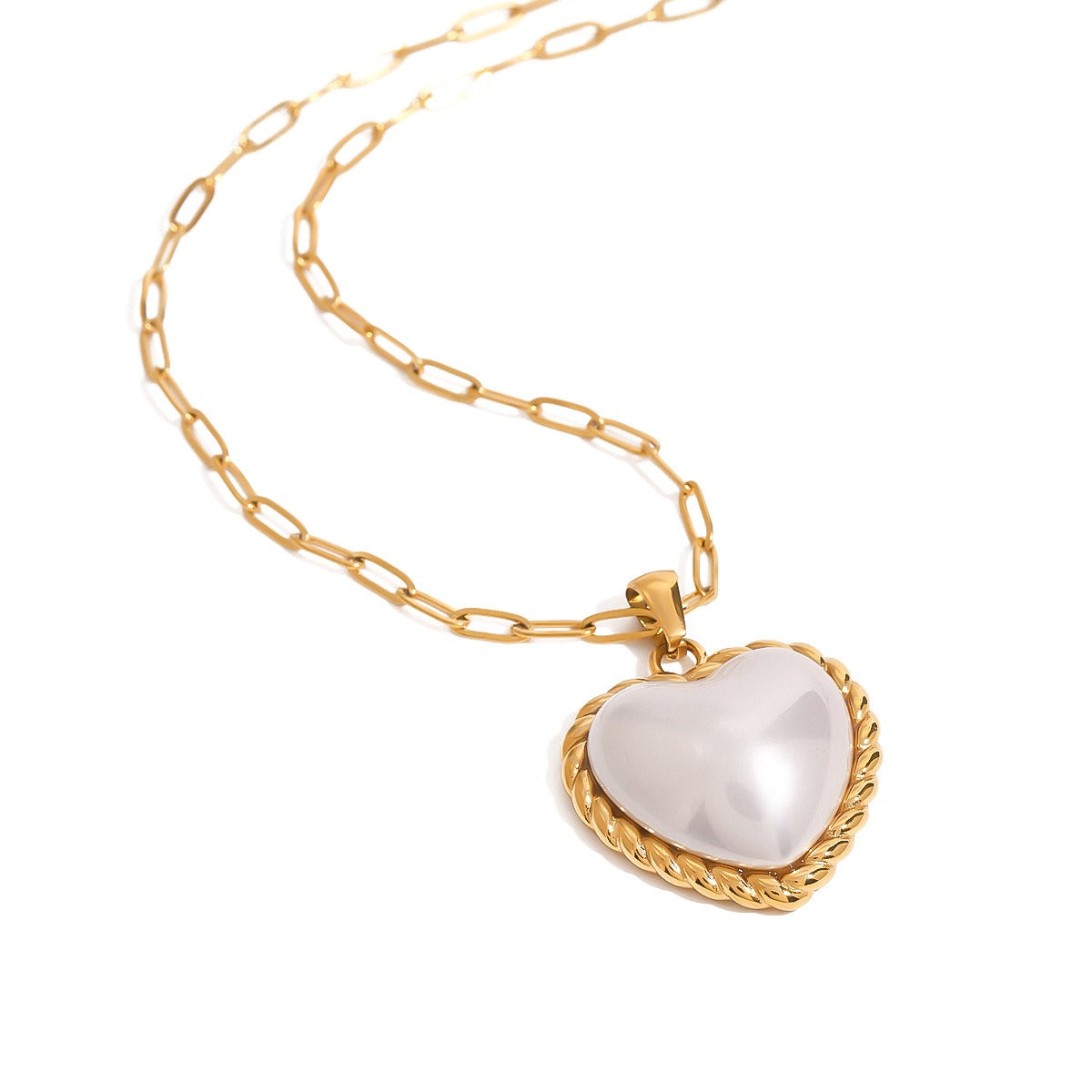 18K gold heart with texture inlaid pearl design exquisite and noble necklace Vera Lux