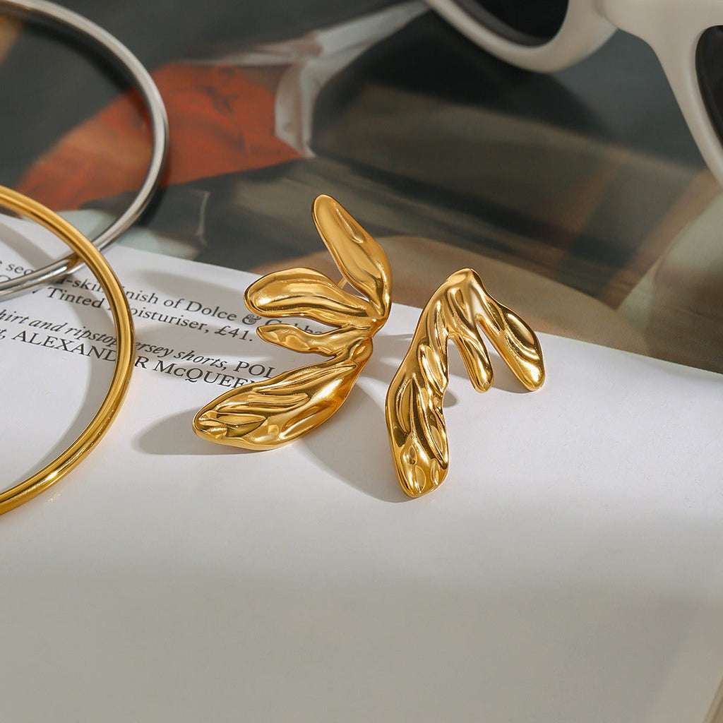 18K gold geometric wings design trendy personality earrings Vera Lux